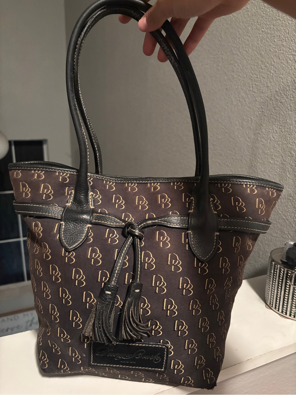 Y2K Doone & Bourke Signature Monogram Tassel Tote Bag